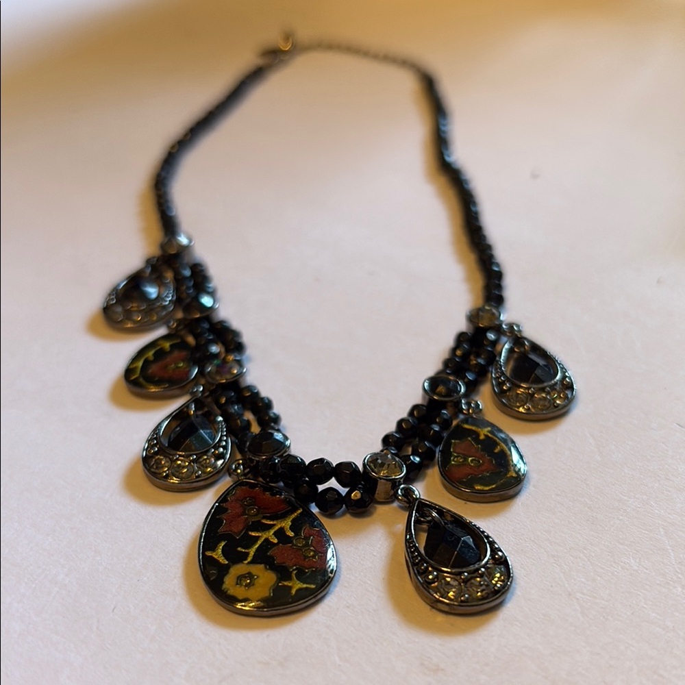 Natasha Couture Black and Gold Statement Necklace